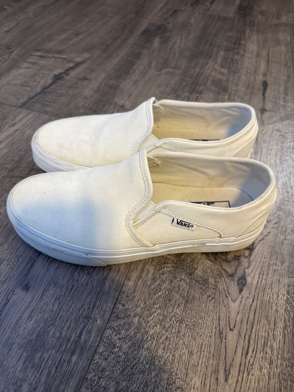 Vans White Canvas Slip-On Sneakers